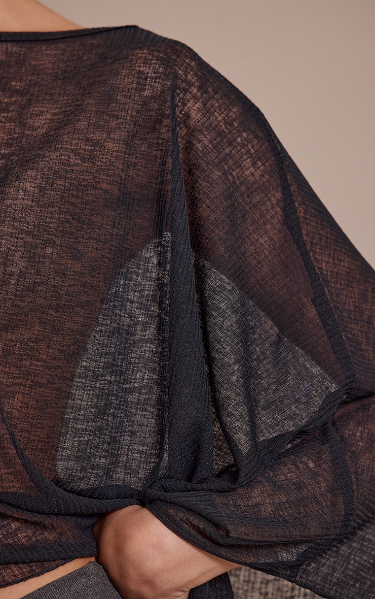 Top long style cape asymétrique en mesh dévoré côtelé chocolat image 4