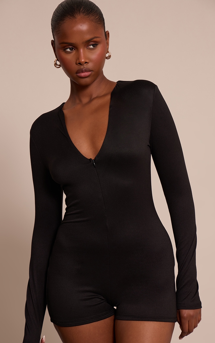 Black Soft Touch Zip Up Unitard image 4