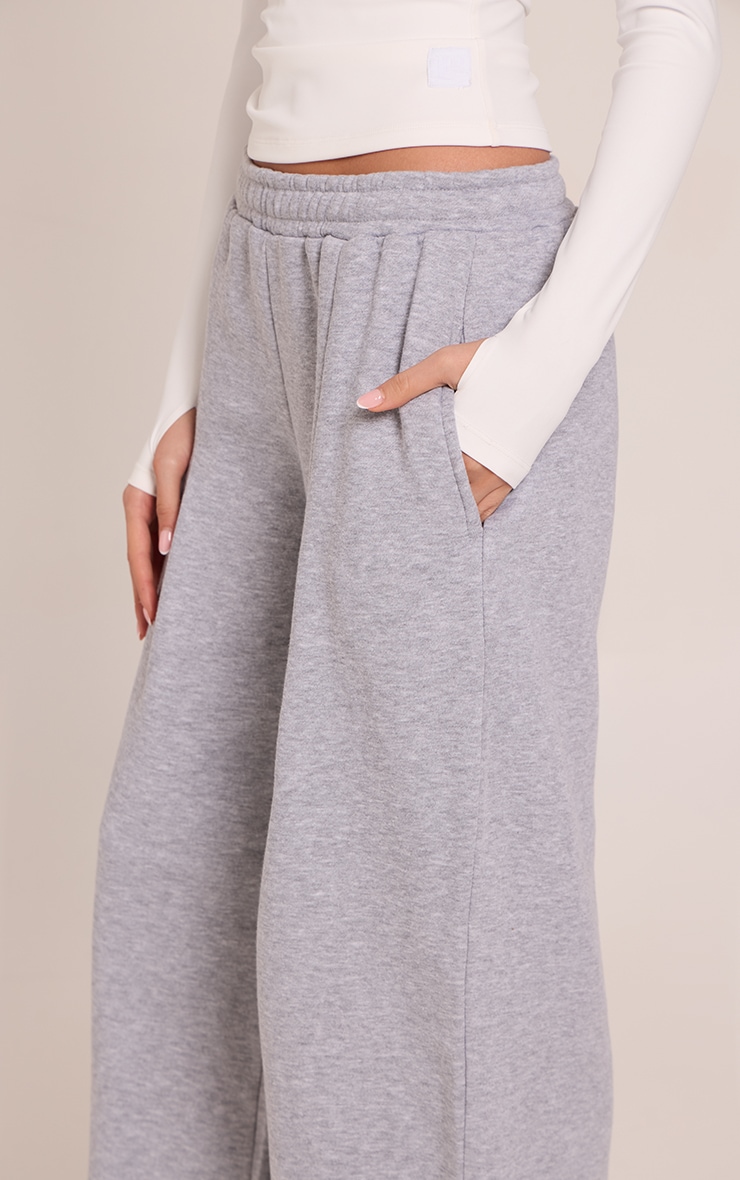 Grey Marl Pleat Detail Extreme Wide Leg Track Pants image 4
