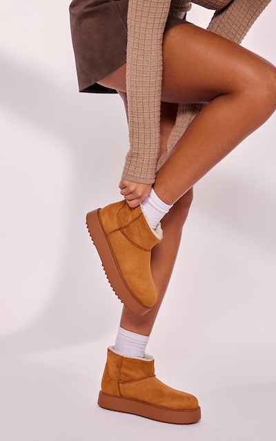 Chestnut Faux Suede Round Toe Thick Flat Sole Ankle Boots