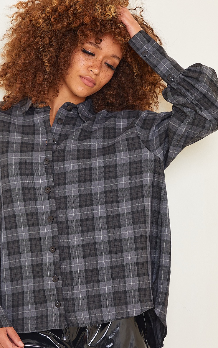 Grey Checked Oversized Shirt