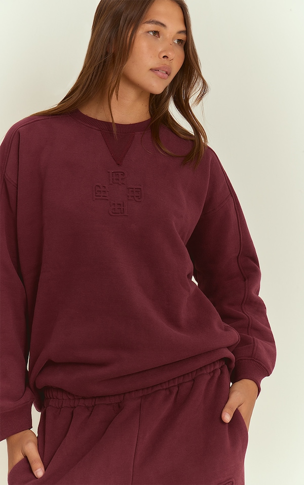 Wine PLT Embossed Crew Neck Sweatshirt