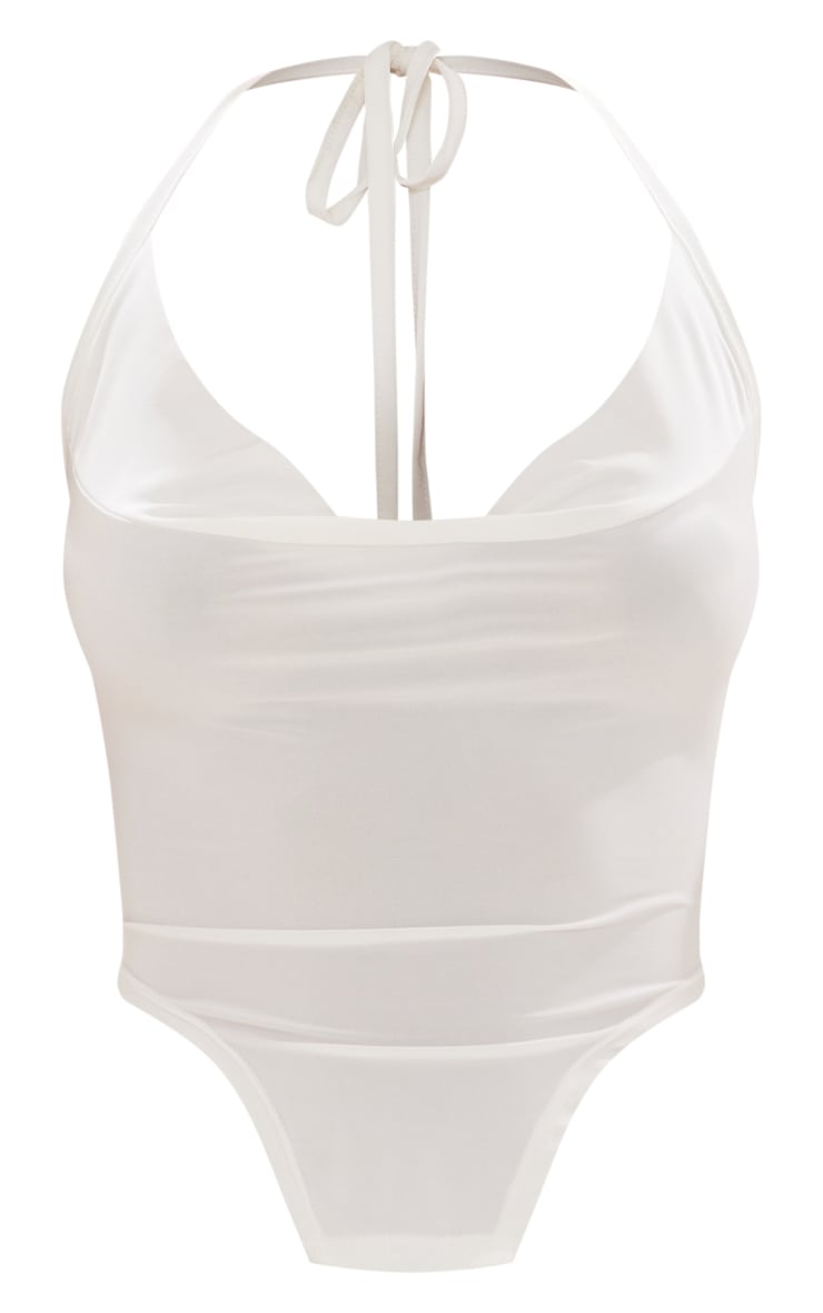 Cream Ivory Fold Over Tie Back Dipped Hem Crop Top image 5