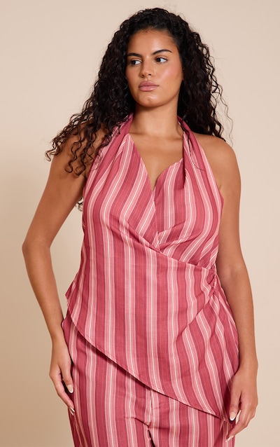 Plus Red Pinstriped Halterneck Top