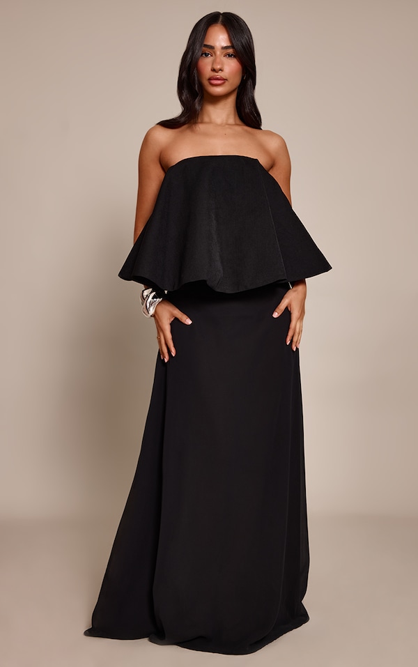 Petite Robe bustier longue noire à dos nu et volants