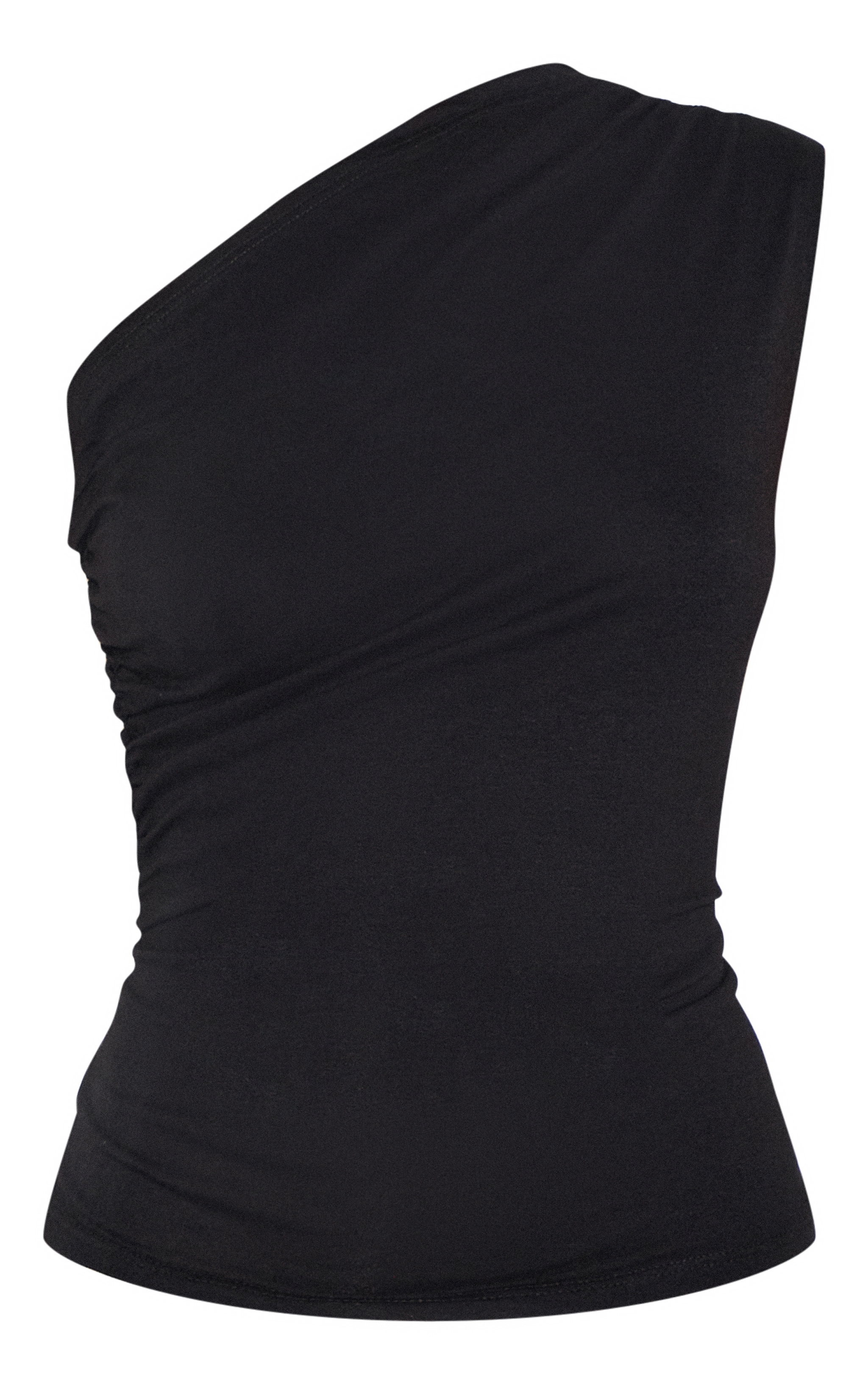 Black Soft Cotton Asymmetric One Shoulder Long Top image 5