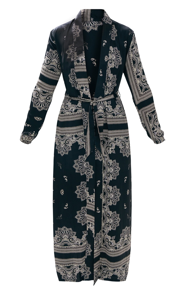 Black Silky Paisley Duster Coat PrettyLittleThing SA