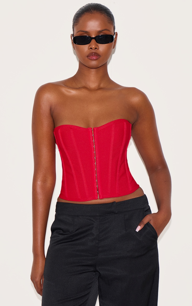 Dusty Red Bandage Hook And Eye Structured Corset | Tops
