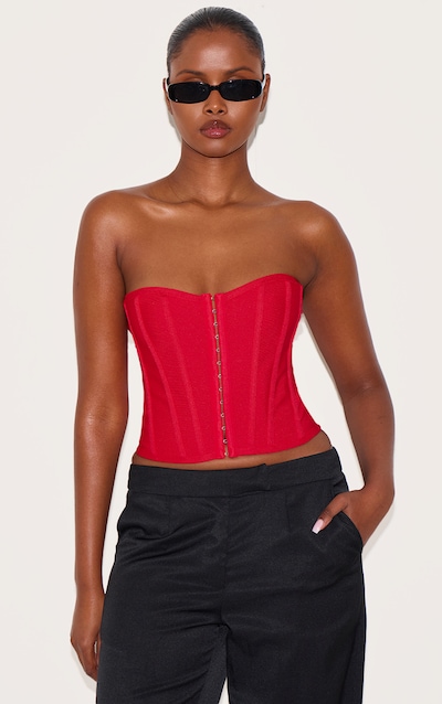 Corset rouge cendré structuré à agrafes et oeillets