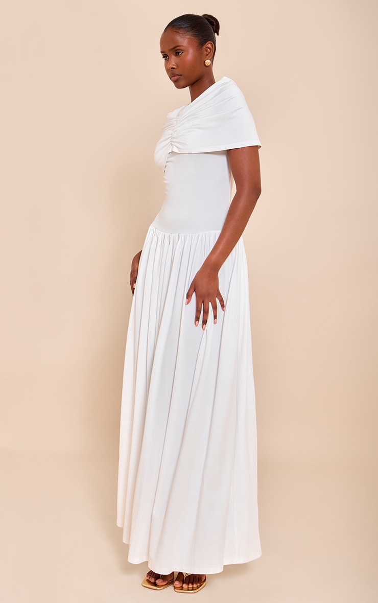 White Bardot Extreme Fold Over Ruched Detail Maxi Dress image 3