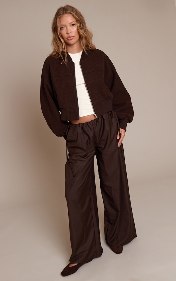 Chocolate Woven Side Tie Detail Wide Leg Pants