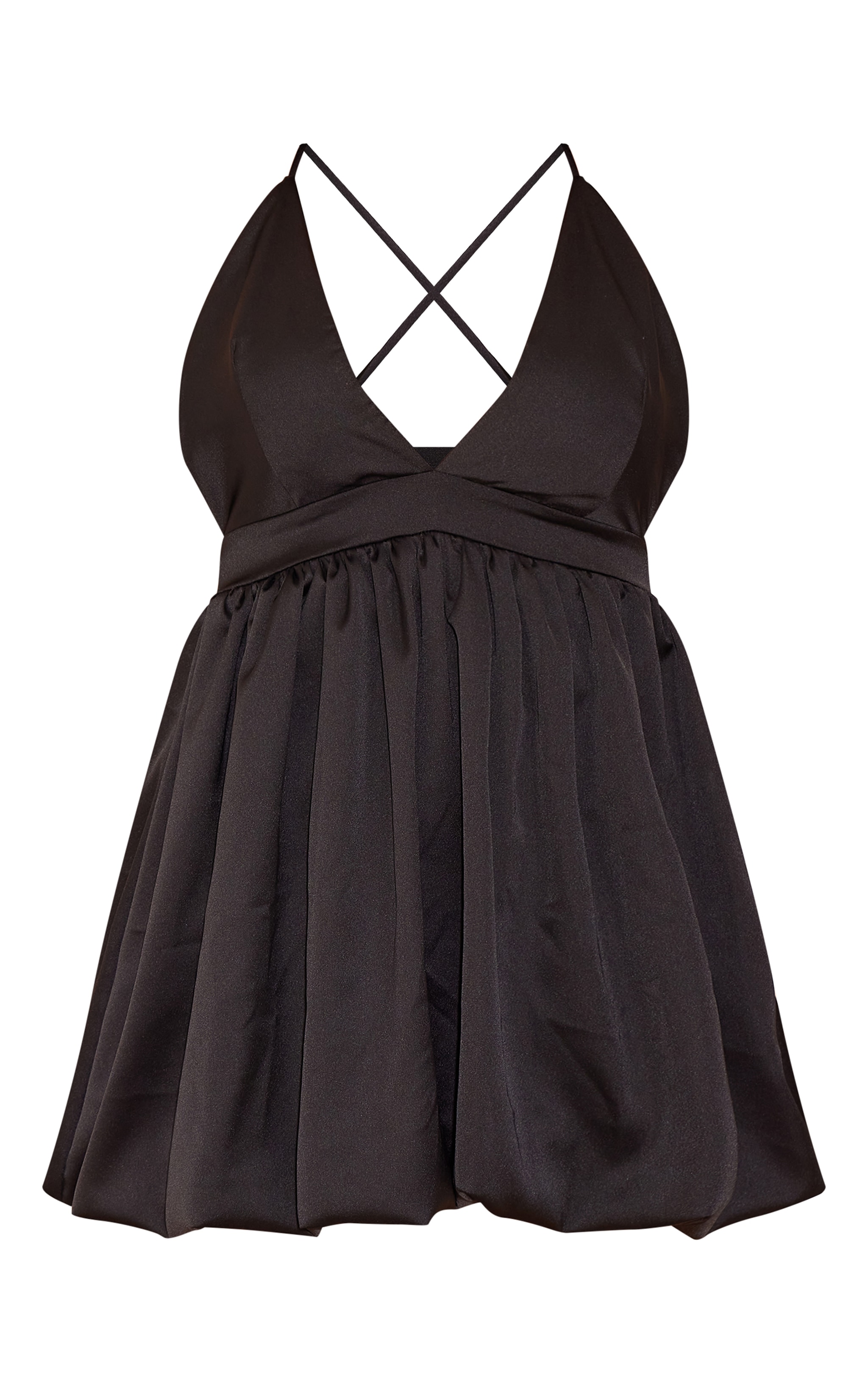 Black Satin Plunge Puffball Mini Dress image 5