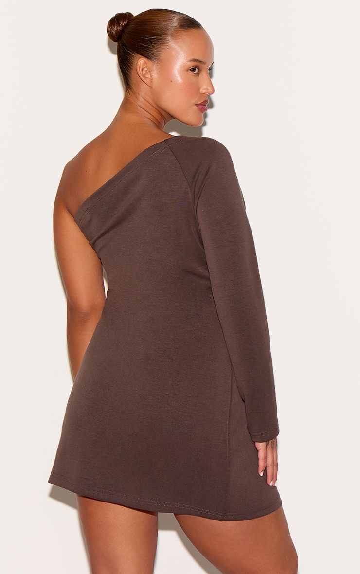 Plus Chocolate Modal One Shoulder Ruched Bodycon Mini Dress image 2