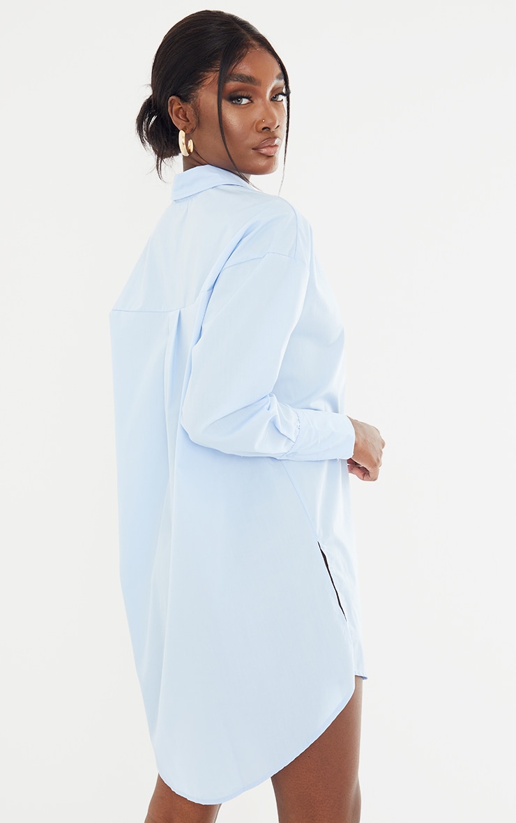 Tall Blue Poplin Split Side Detail Shirt Dress image 2