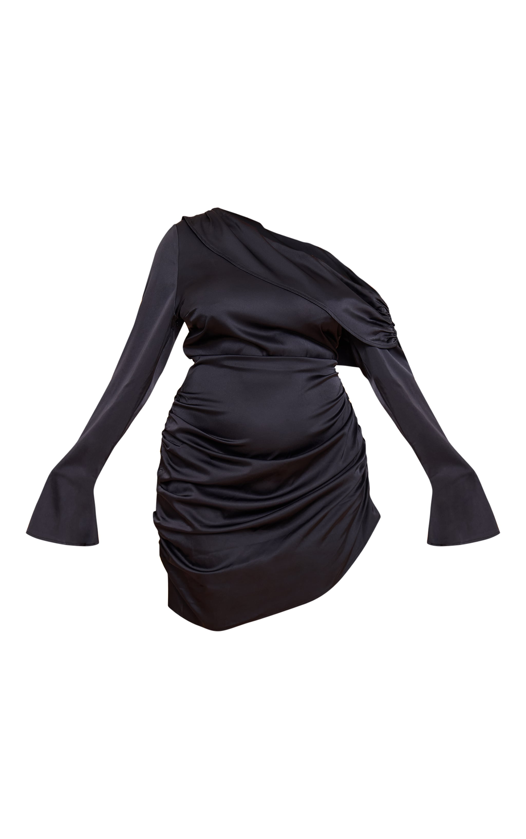 Plus Robe moulante satinée noire à épaule unique drapée image 5