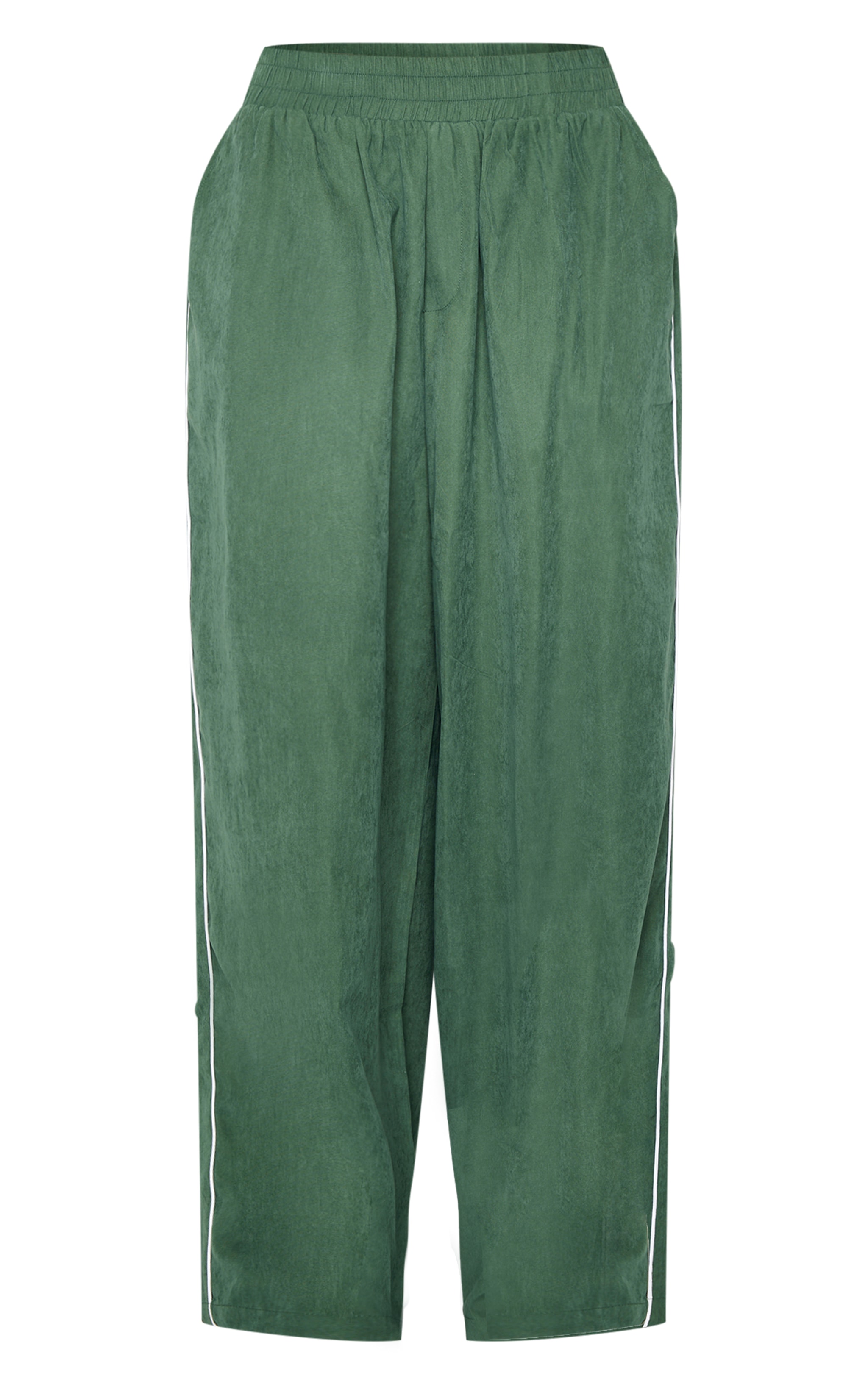 Forest Green Faux Suede Side Piping Detail Straight Leg Pants image 5