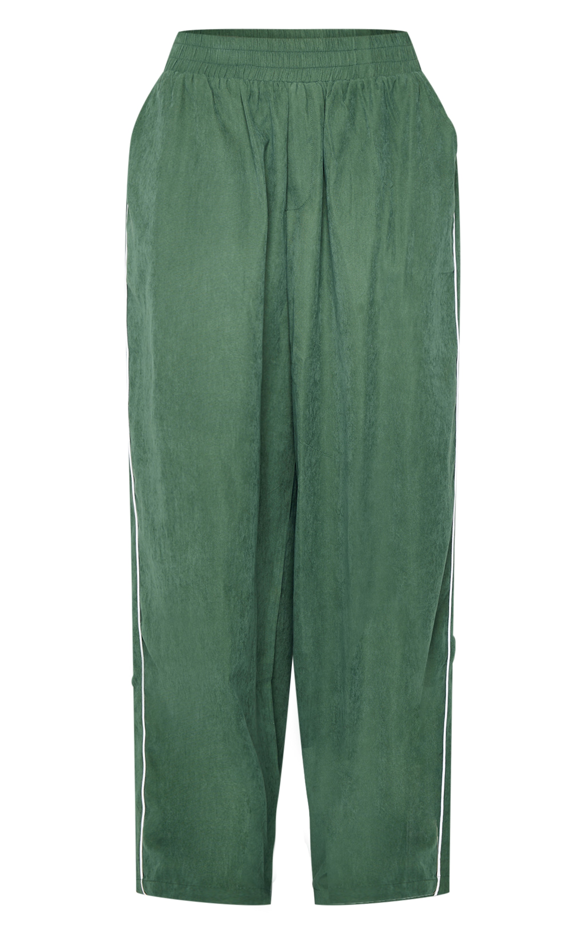 Forest Green Faux Suede Side Piping Detail Straight Leg Pants image 5