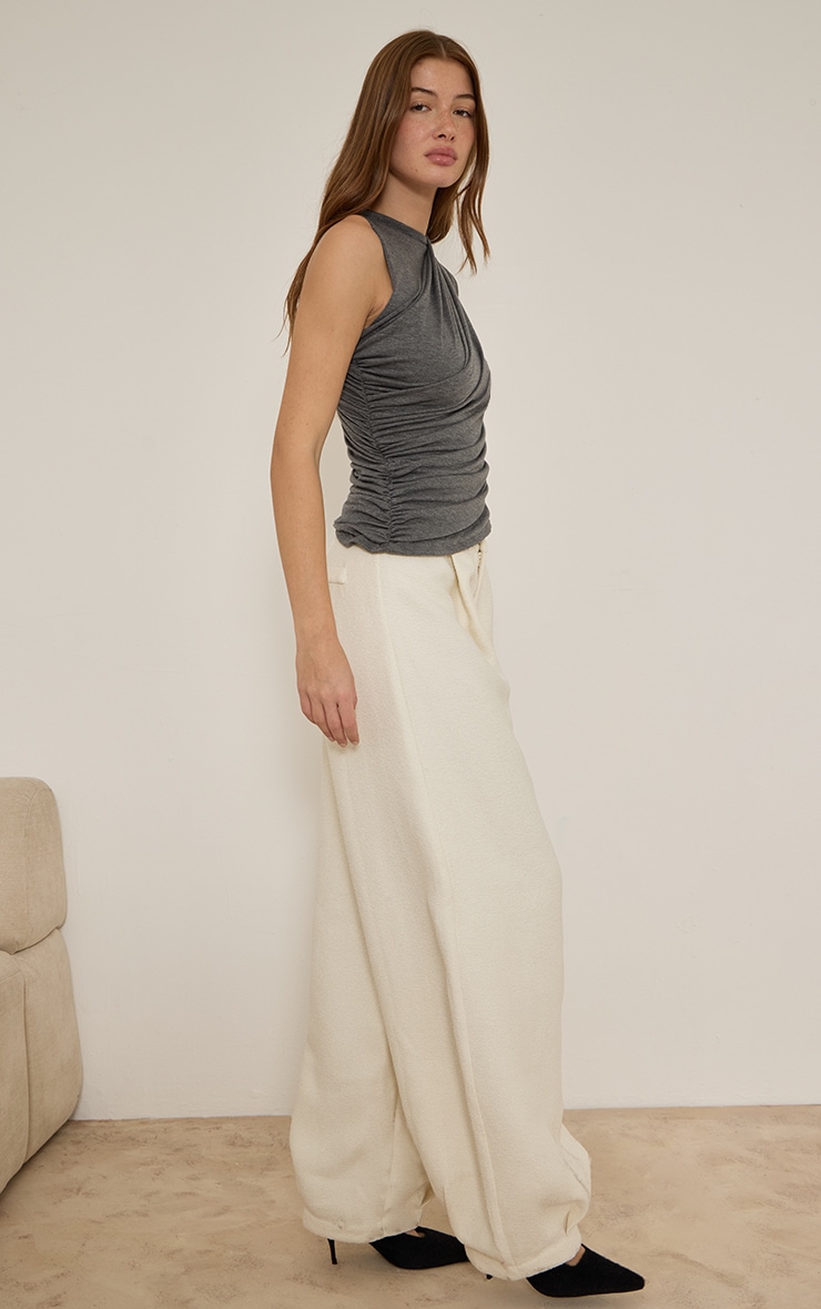 Cream Boucle Textured Balloon Pants image 2