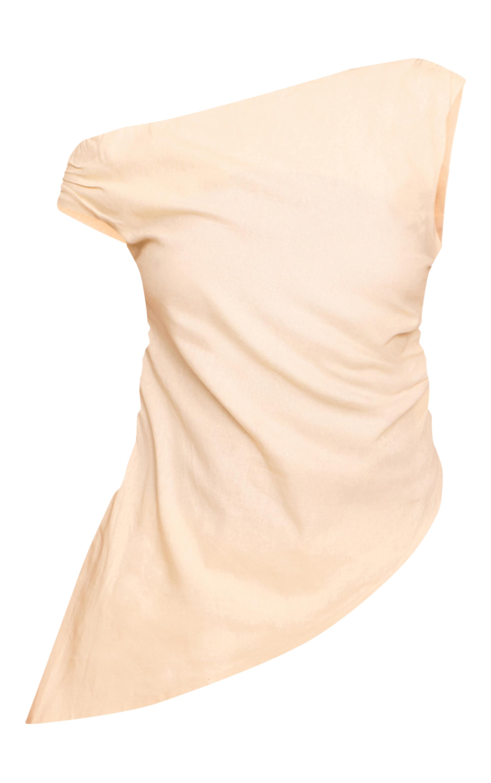 Beige Woven One Shoulder Asymmetric Long Top image 5