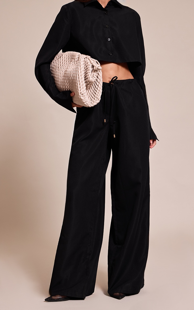 Black Oversized Drawstring Straight Leg Pant image 2