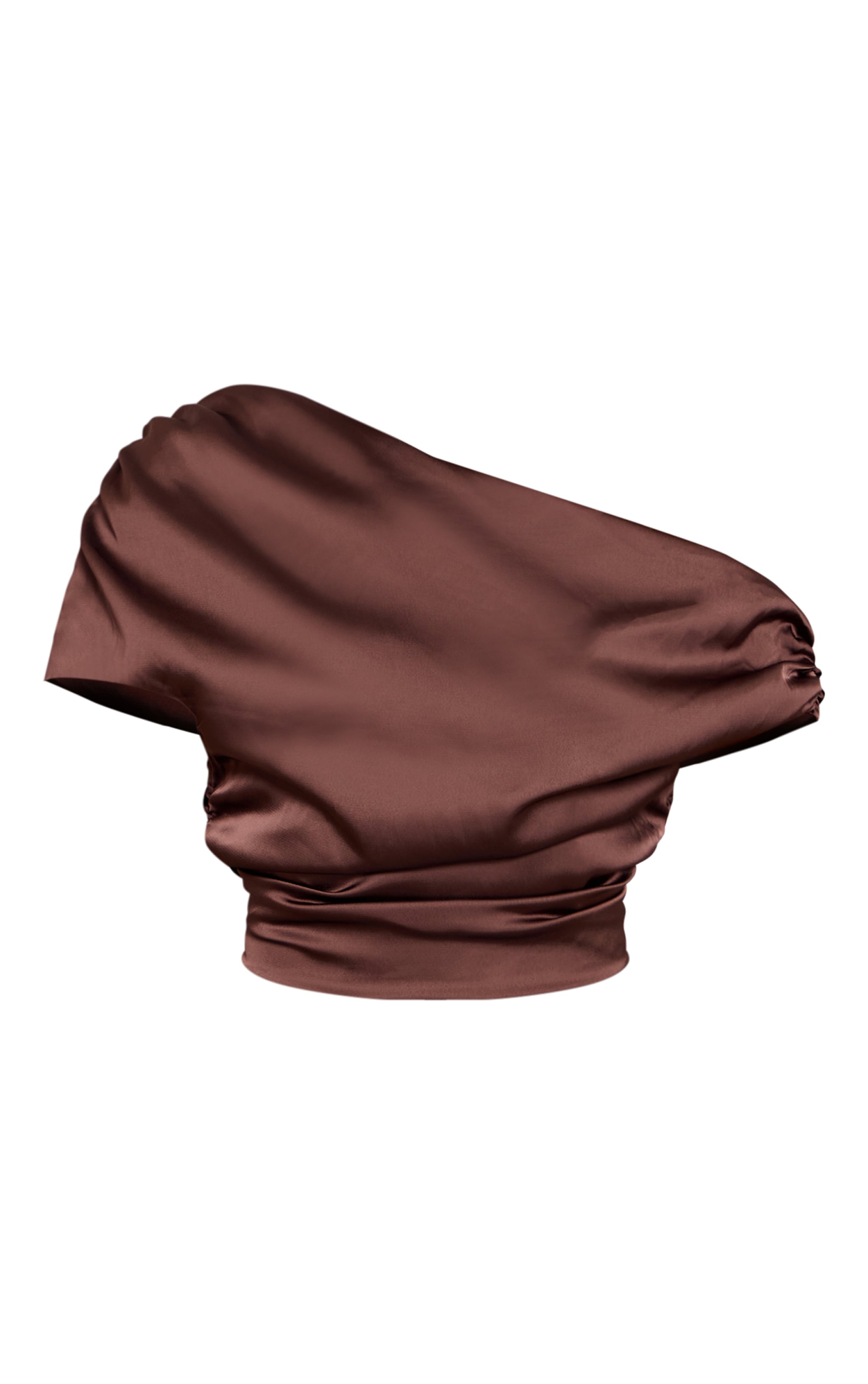 Top drapé satiné marron chocolat à épaule unique image 5