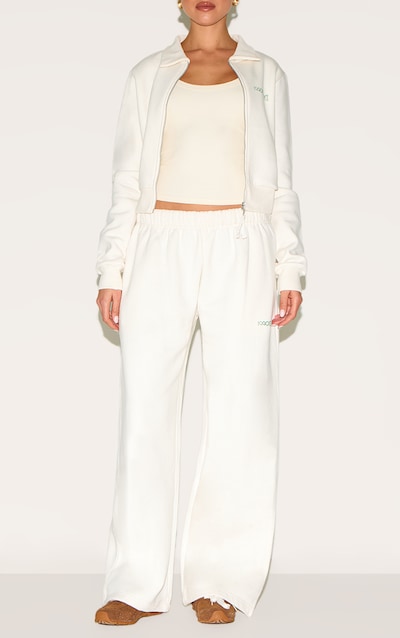 Cream Split Hem Wide Leg Track Pants