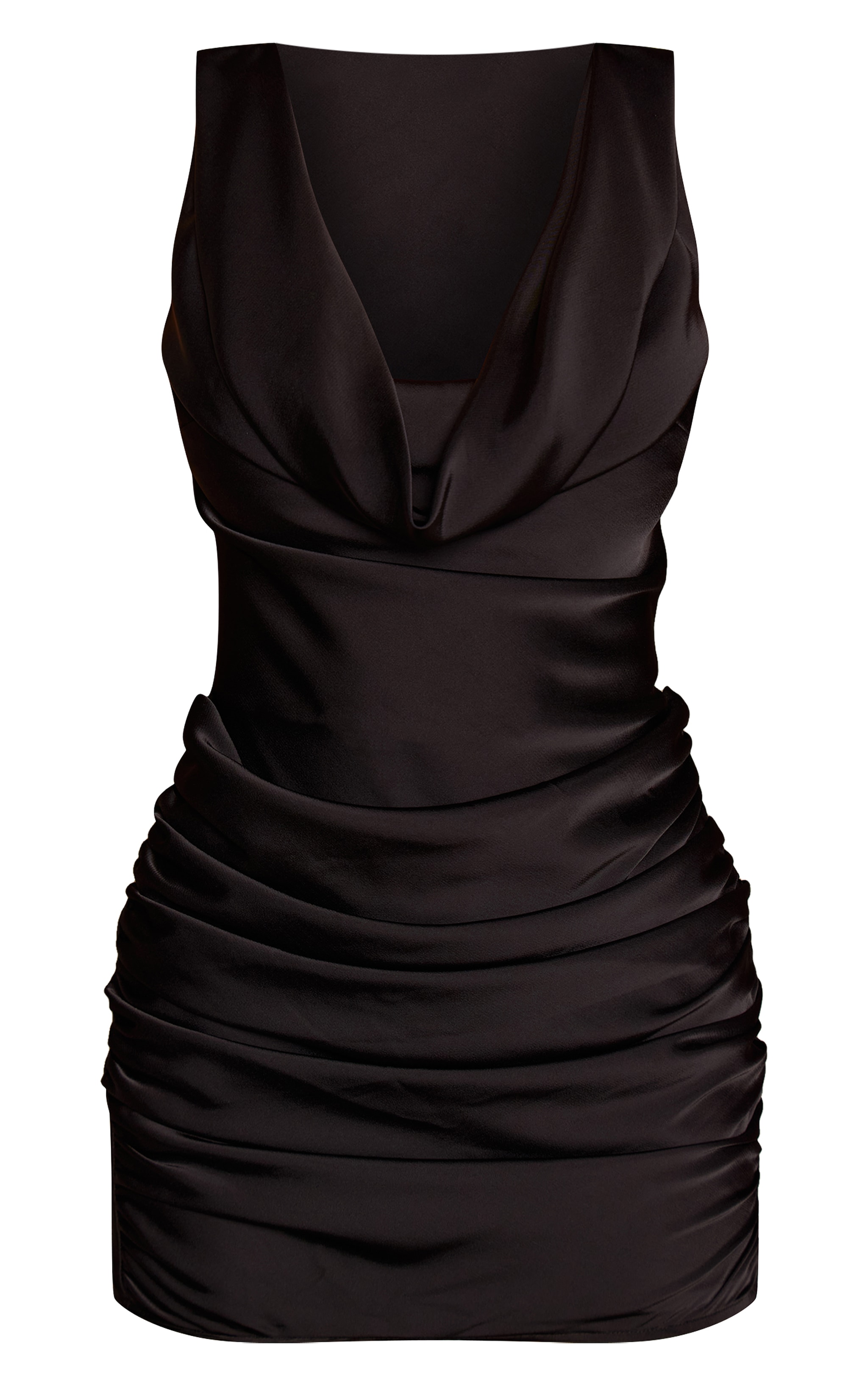 Black Satin Cowl Drape Mini Dress image 5