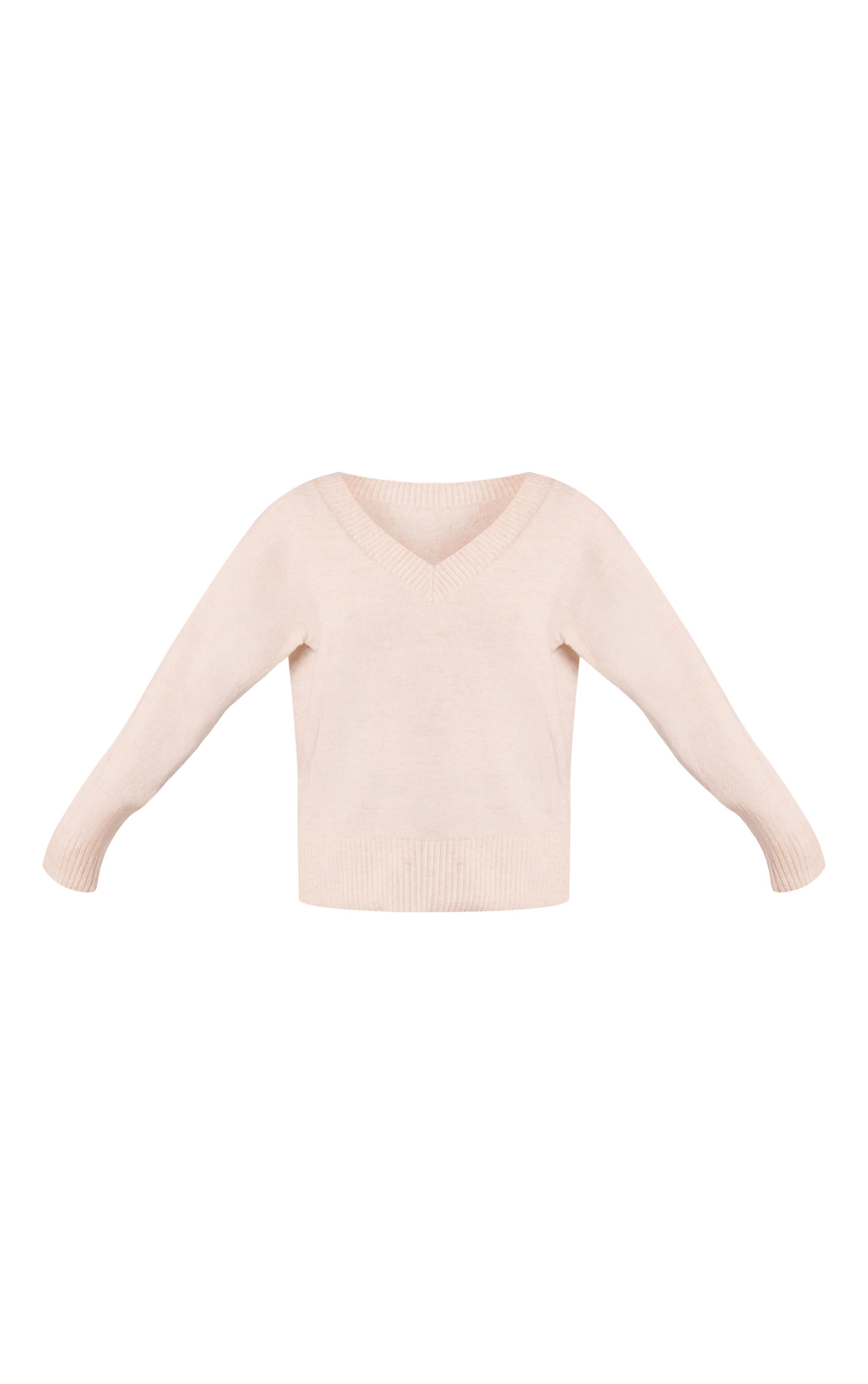 Tall Oatmeal Grey Knit V-neck Sweater image 5
