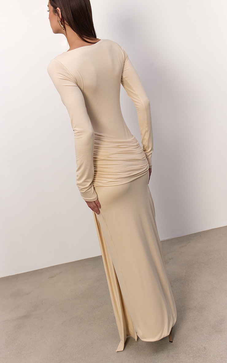 Cream Soft Touch Boat Neck Wrap Detail Maxi Dress image 2