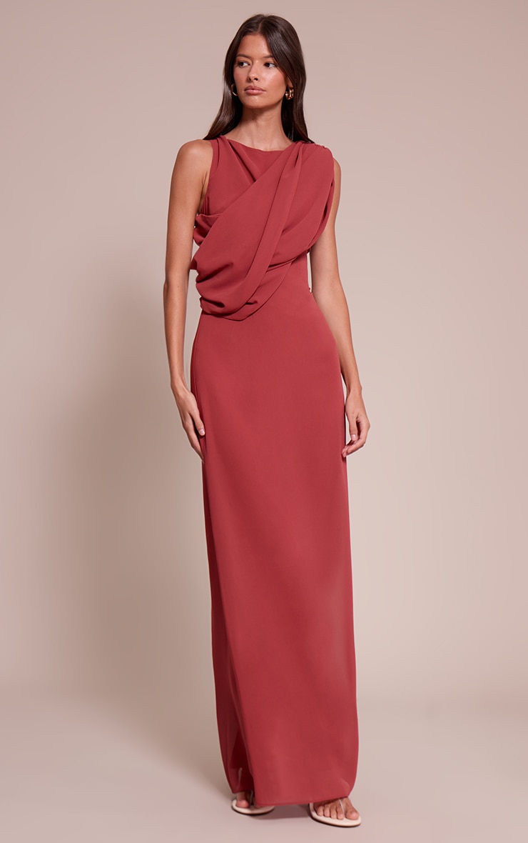 Deep Blush Chiffon Wrap Detail Maxi Dress image 1
