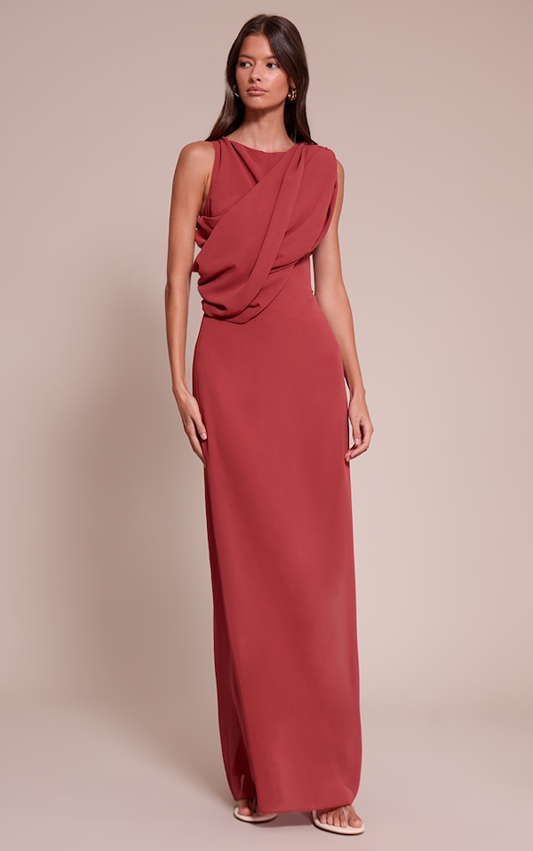Deep Blush Chiffon Wrap Detail Maxi Dress