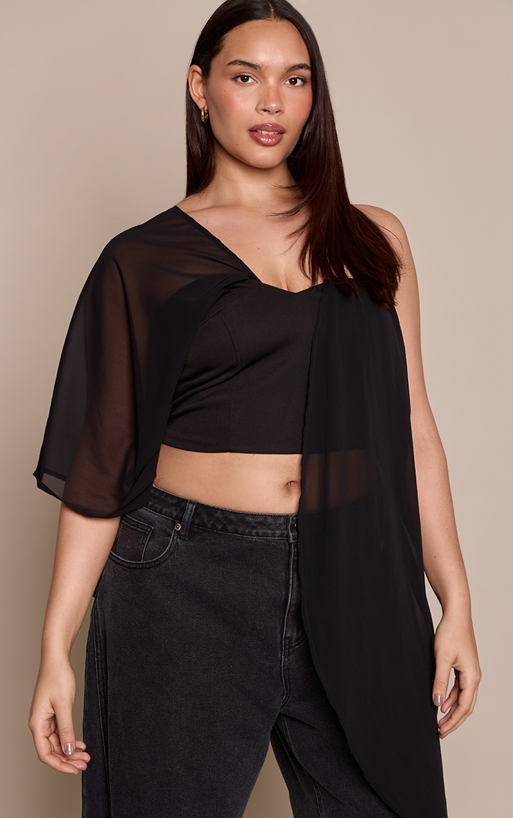 Plus Black Drape Plunge Corset Top With Drape Detail