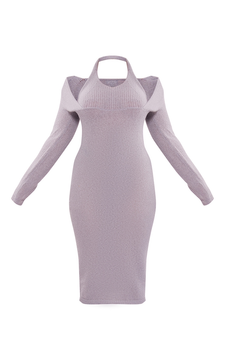Plus Grey Halterneck Knitted Midi Dress image 1
