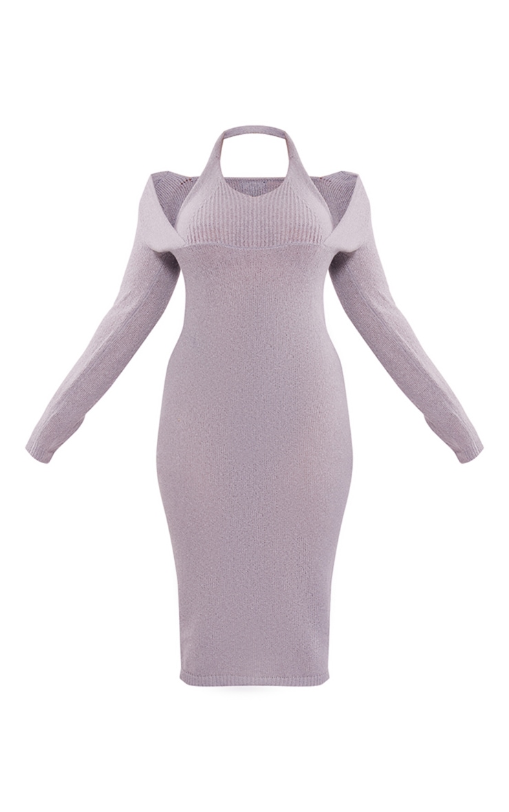 Plus Grey Halterneck Knitted Midi Dress image 5