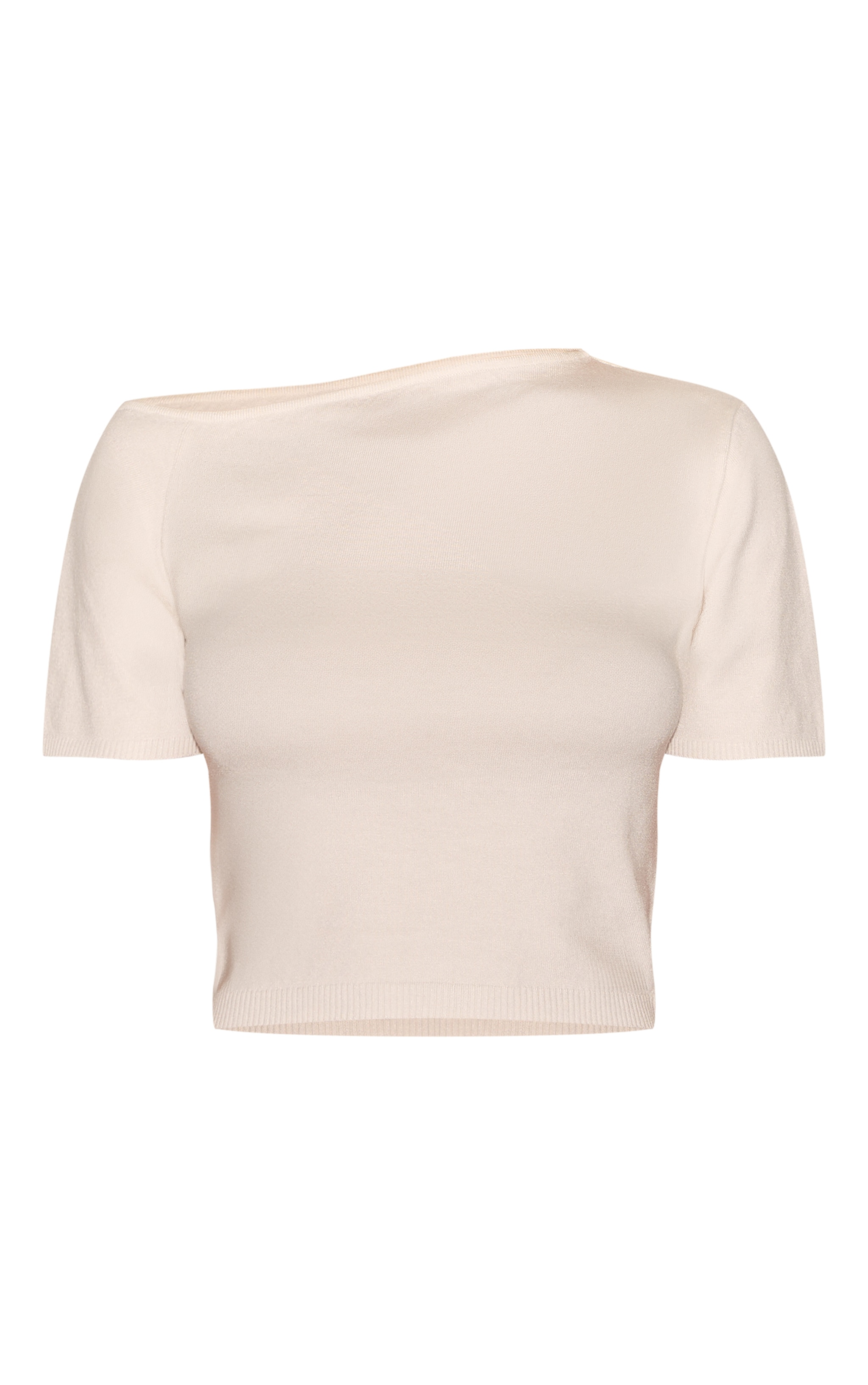 White Basic Knit Asymmetric Neckline Top image 5