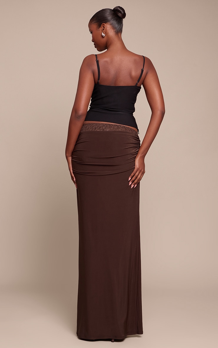 Dark Chocolate Lace Underlay Double Slinky Cowl Maxi Skirt image 3