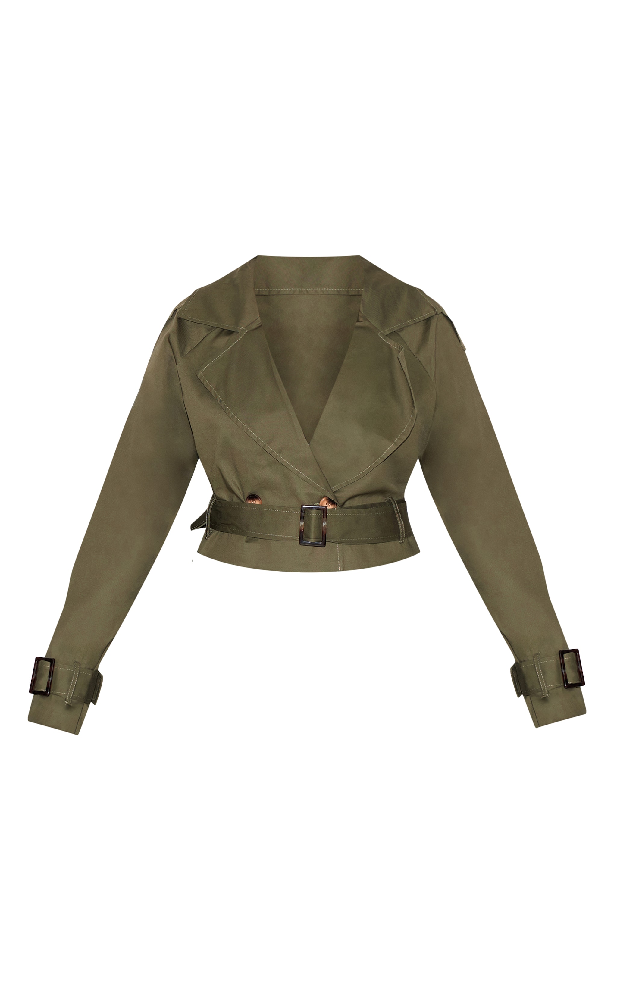 Khaki Cropped Trench Coat image 5