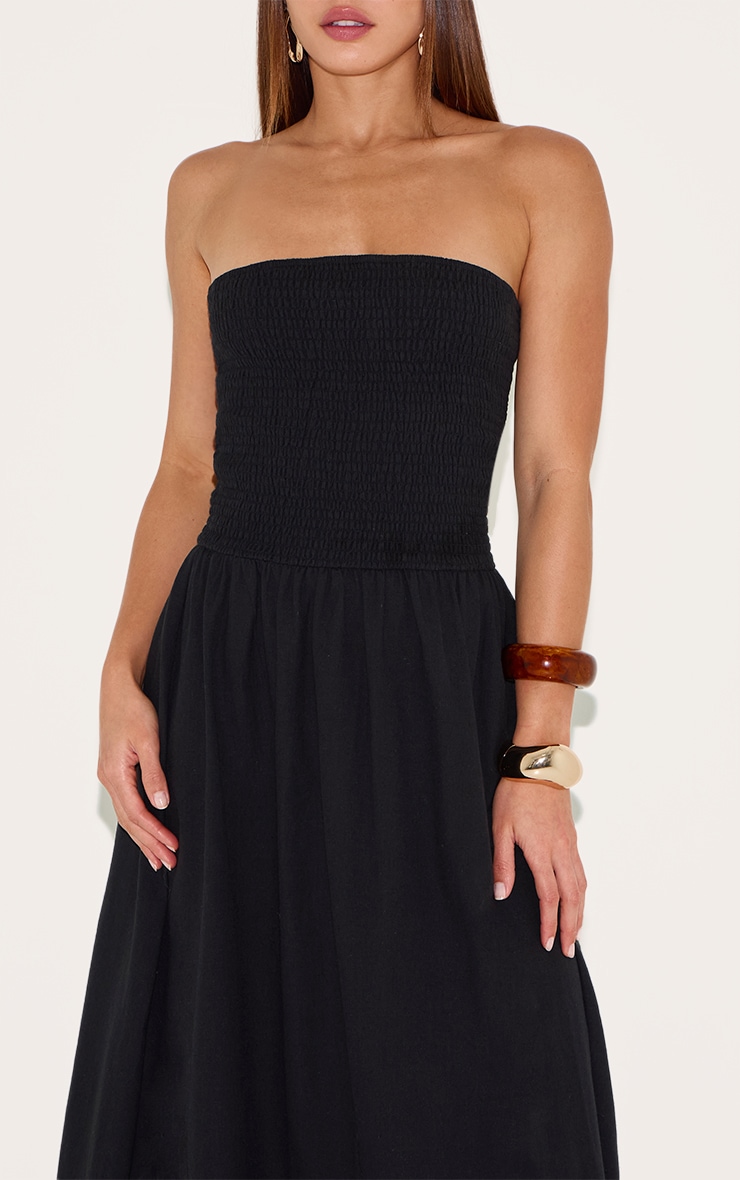 Tall Black Bandeau Shirred Detail Maxi Dress image 4