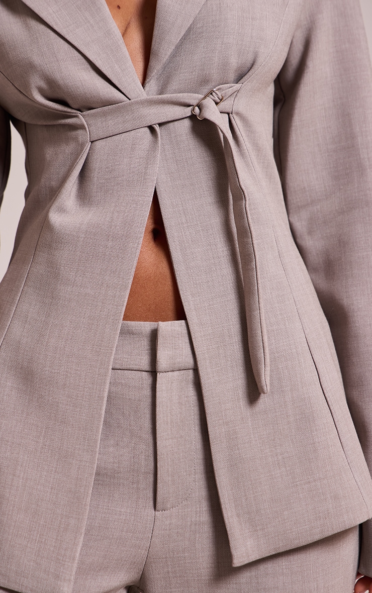Petite Ash Grey Front Buckle Cinched Blazer image 4