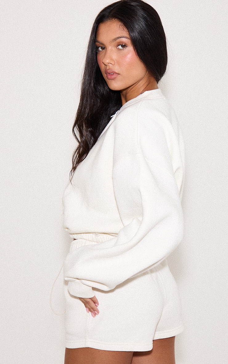 Off White Drawcord Waist Cropped Zip Up Sweatshirt image 2