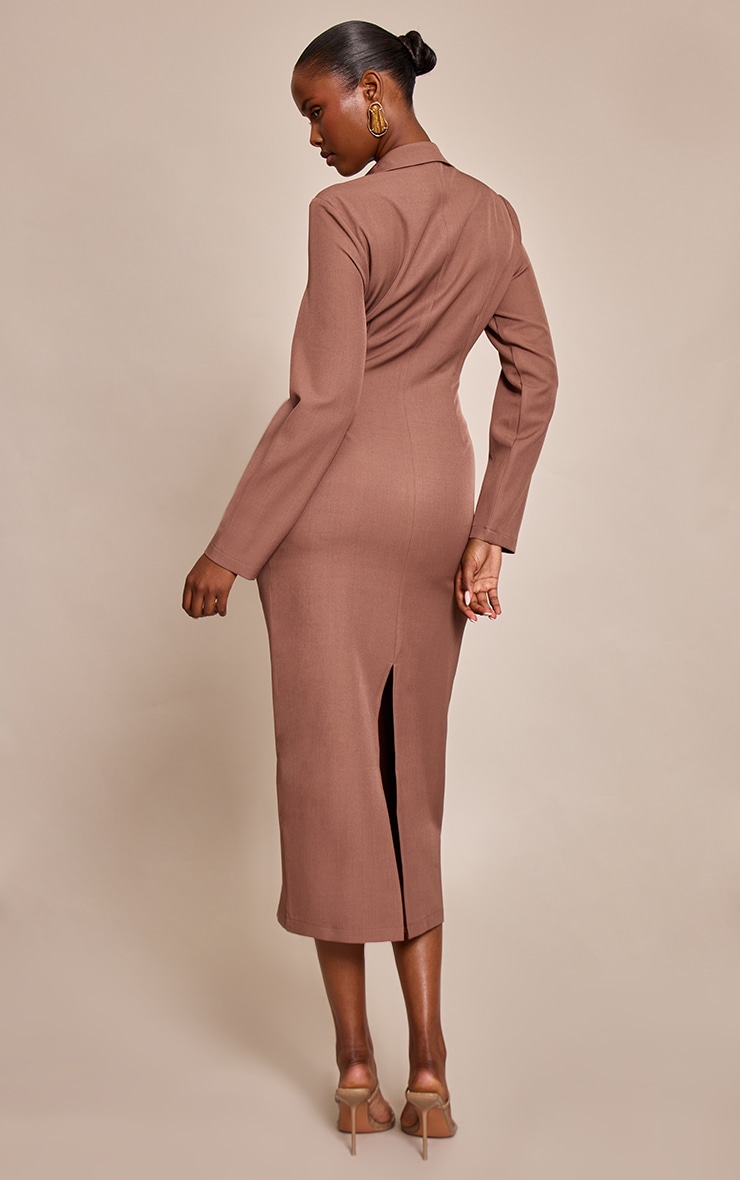Chocolate Woven Wrap Detail Long Sleeve Maxi Dress image 2