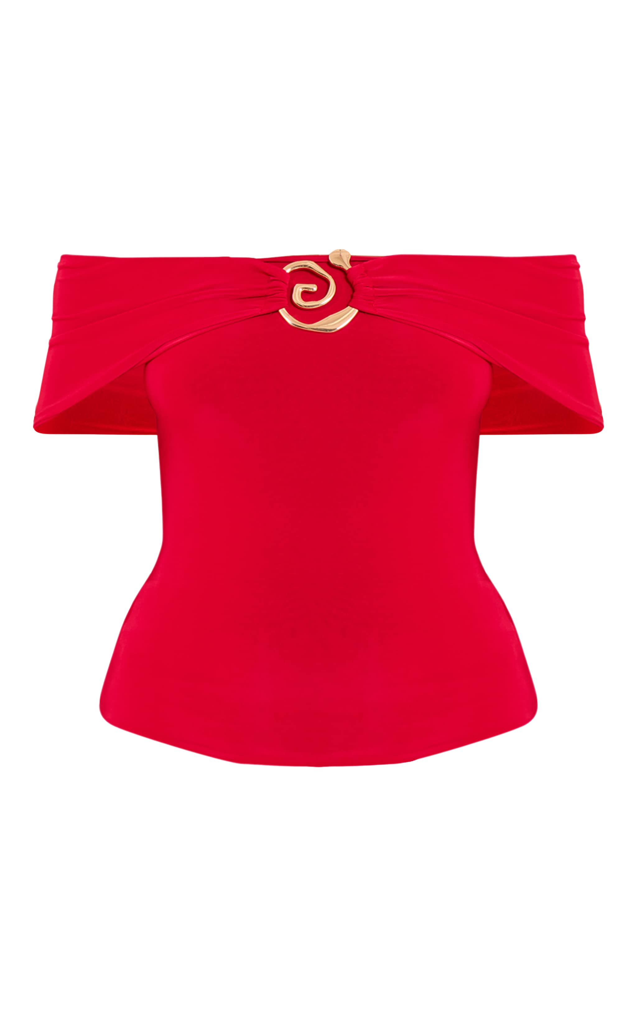 Red Double Layer Slinky Trim Detail Bardot Top image 5