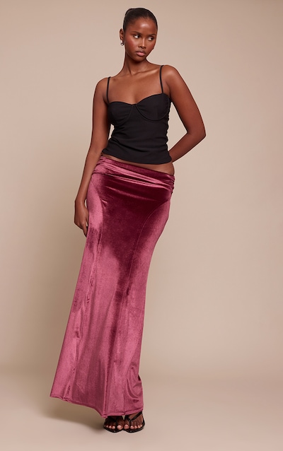 Plum Velvet Seam Detail Maxi Skirt