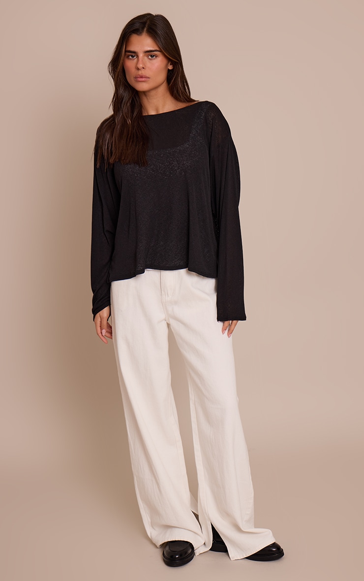 Black Oversized Burnout Mesh Long Sleeve Top  image 3