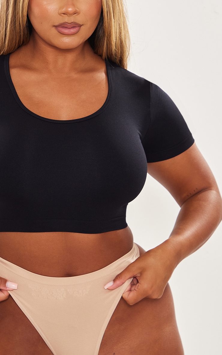 Shape Black Stretch Seamless Scoop Neck Crop T Shirt image 4