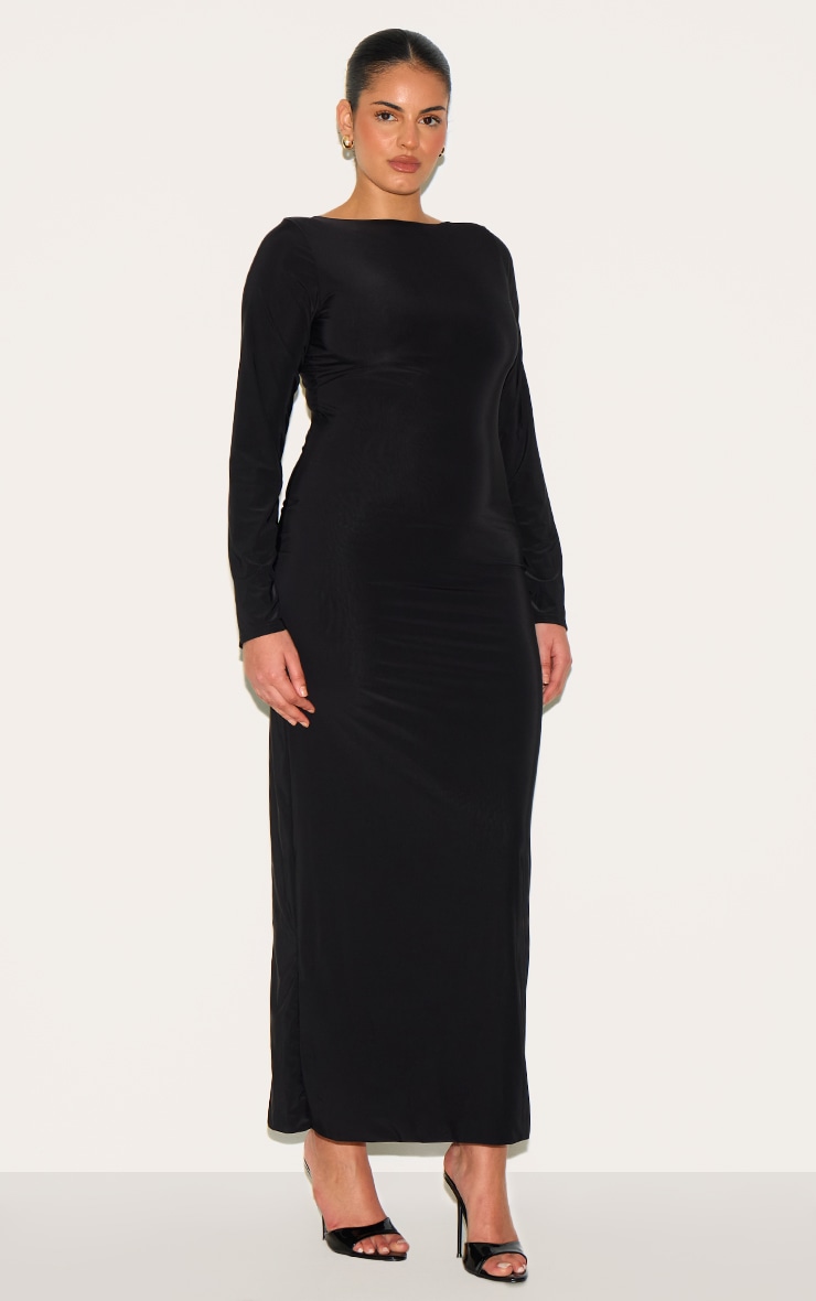 Plus Black Double Layer Slinky Flared Sleeve Midaxi Dress image 3