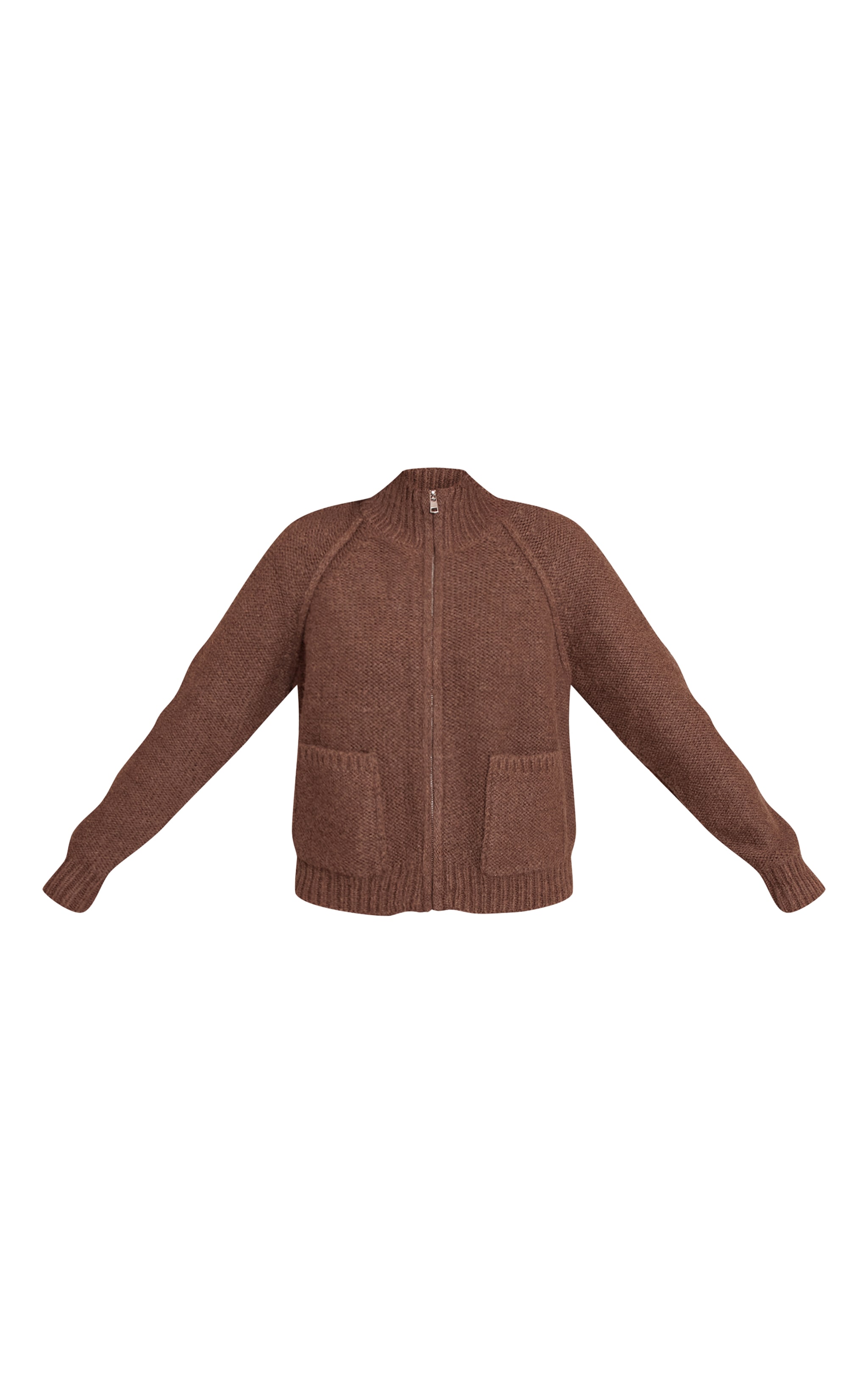 Chocolate Zip Up Pocket Detail Knitted Cardigan image 5