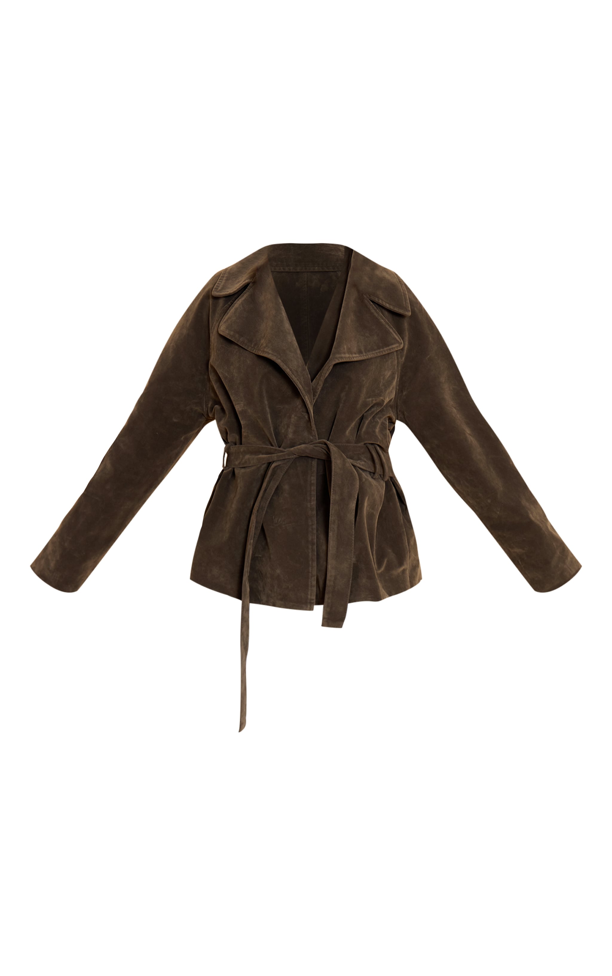 Veste ceinturée en suédine kaki image 5