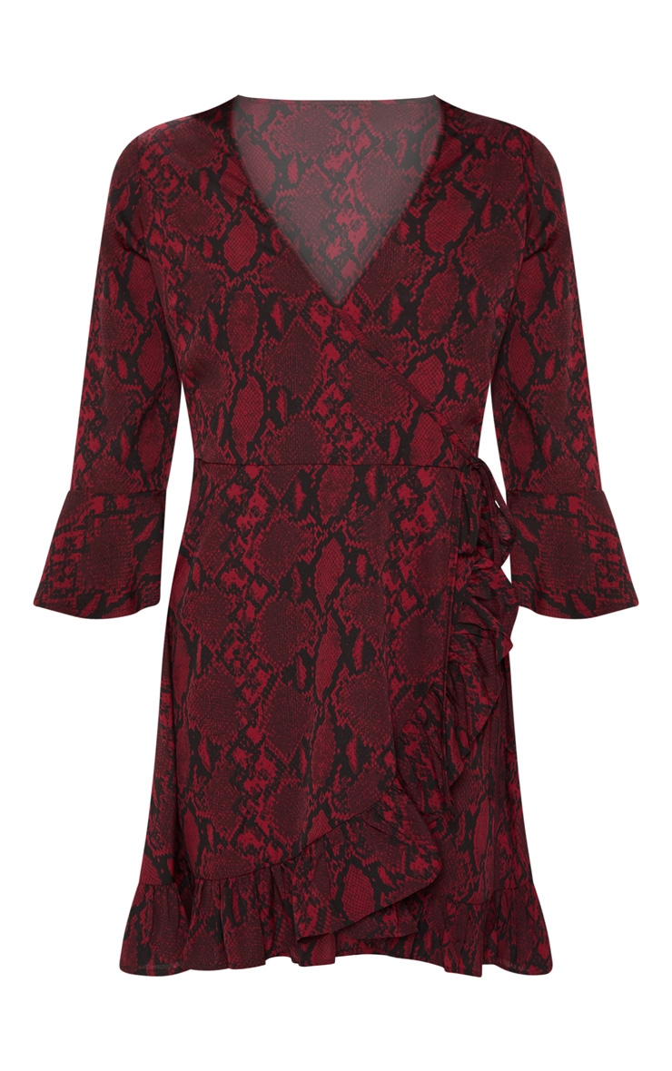 Red Snake Print Frill Sleeve Tea Dress image 3