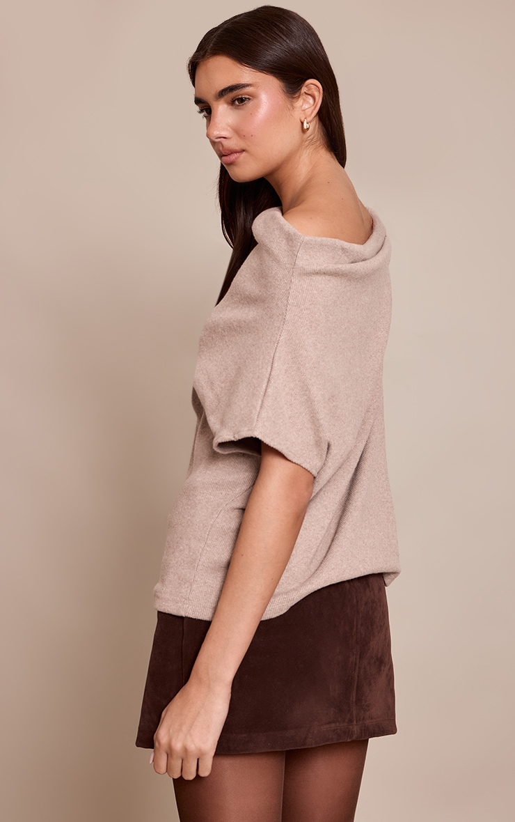 Sand Heavy Brushed Rib One Shoulder Slouchy Top image 2